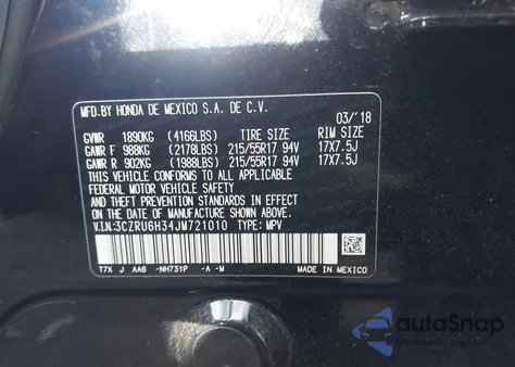 2018 Honda Hr-V Lx from USA, damaged, VIN 3CZRU6H34JM721010